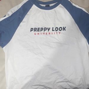 blue and white, graphic sleeve tee